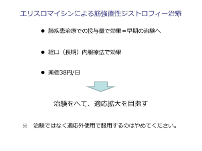 今後、エリスロマイシン治療の確立へ