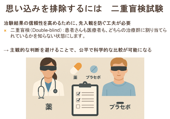 思い込みを排除するには、二重盲検試験